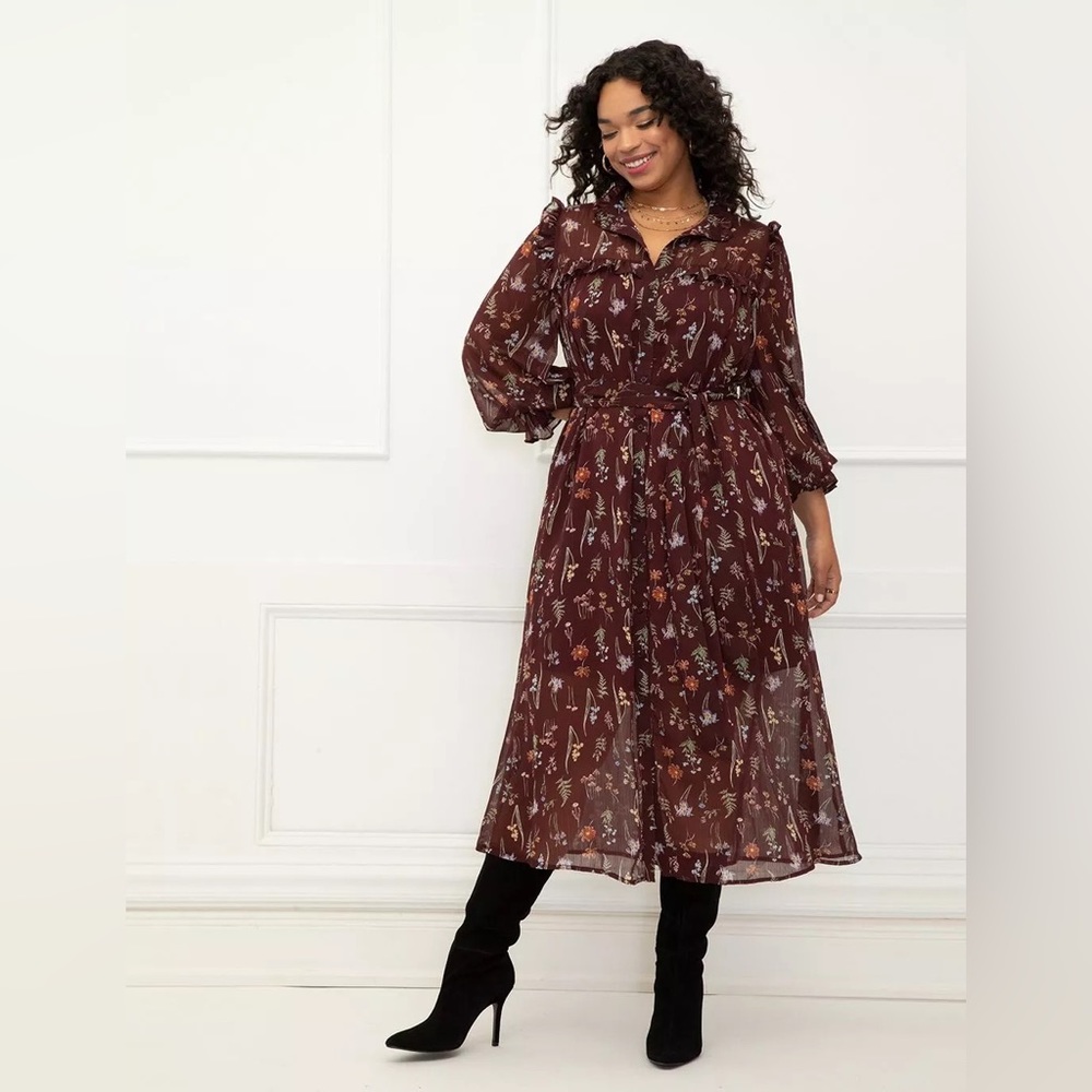 ELOQUII Elements Midi Shirtdress with Ruffles NWT - 14